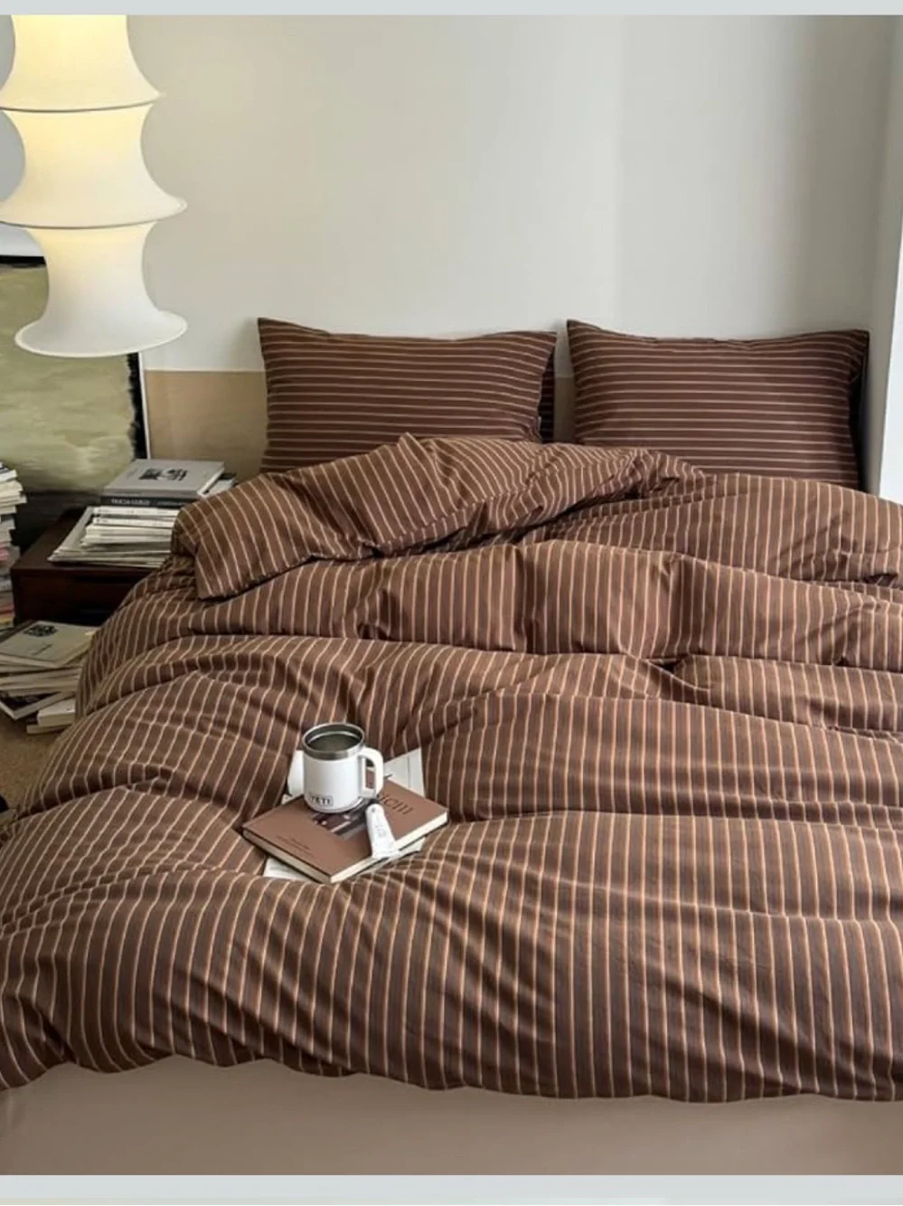 NEW Retro Brown Striped Duvet Cover Set with Zipper. 3 pieces.